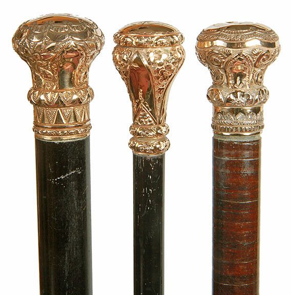 Appraisal: Three Gold-filled Dress Canes Exclusive on Bidsquare Ca - Three