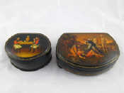 Appraisal: Two shaped Russian lacquer boxes largest x cm signed and