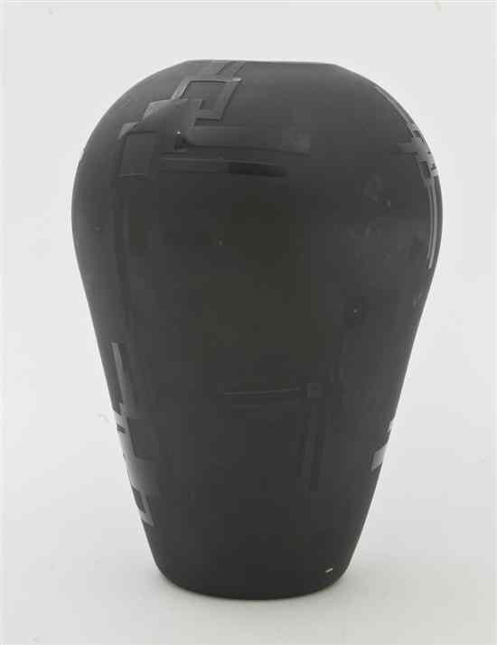 Appraisal: A French Frosted Black Glass Vase Cartier of baluster form