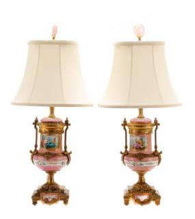 Appraisal: Pair Sevres Style Porcelain Ormolu Mounted Lamps Matched pair of