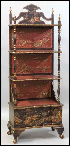 Appraisal: CHINOISERIE STYLE LACQUERED ETAGERE H '' W '' D ''