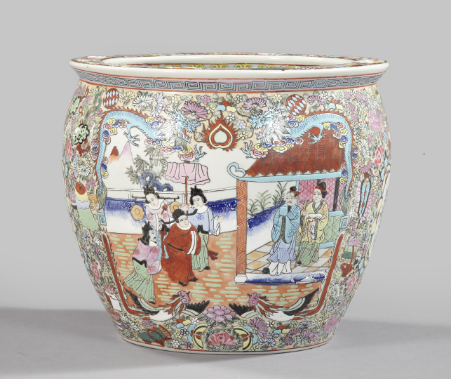 Appraisal: Chinese Richly Enameled Porcelain Fishbowl of the traditional type with