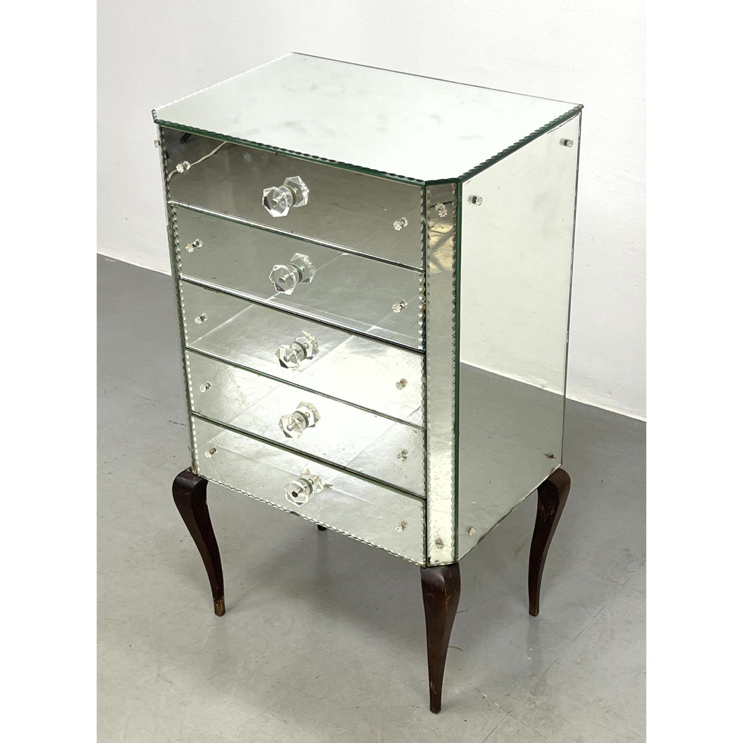 Appraisal: Drawer Mirrored Jewelry Side Cabinet Cabriolet Legs Dimensions H inches