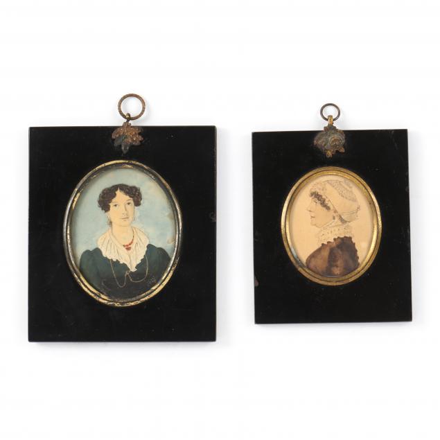 Appraisal: BRITISH SCHOOL TH CENTURY TWO PORTRAIT MINIATURES OF WOMEN Watercolor