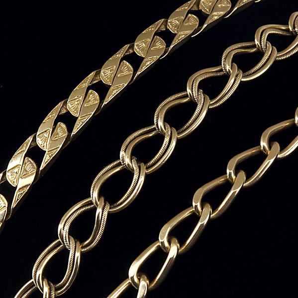 Appraisal: THREE MEN S GOLD LINK BRACELETS k yg all with