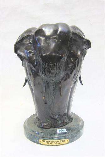 Appraisal: AFTER P J MENE FIGURAL BRONZE ELEPHANT VASE titled Elephants