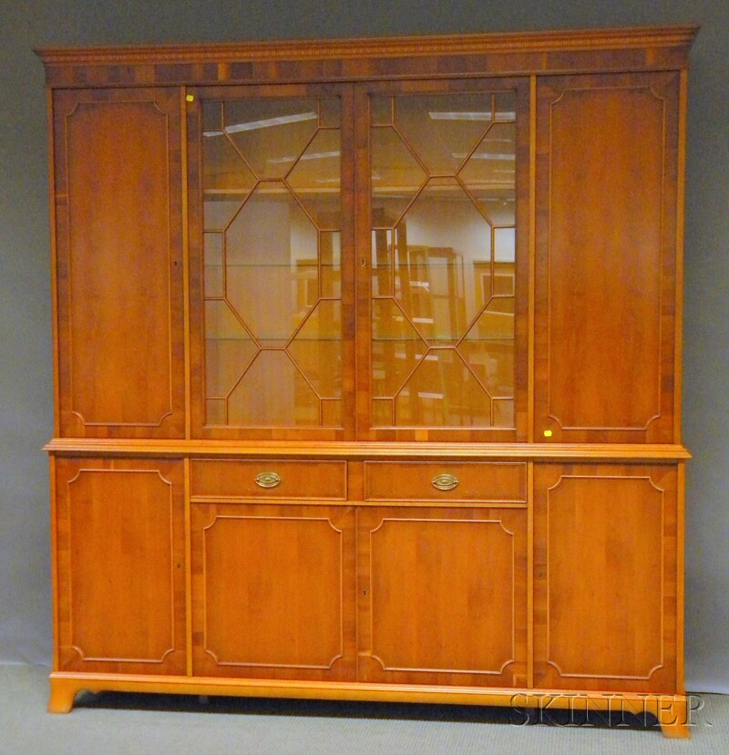 Appraisal: Georgian-style Glazed Fruitwood Veneer Breakfront Bookcase Holland in two parts