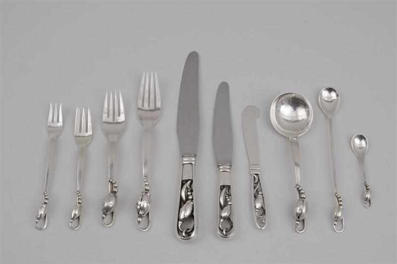 Appraisal: GEORG JENSEN -PIECE SILVER FLATWARE SERVICE IN THE ''BLOSSOM'' PATTERN