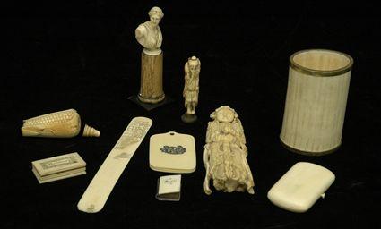 Appraisal: Ten Asian and Continental Ivory Accessories Including a seal page