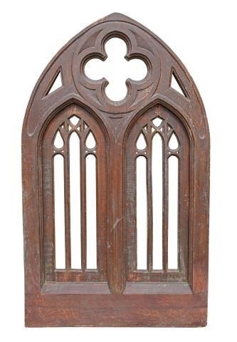 Appraisal: Architectural carved wood Gothic style window pointed arch with quatrefoil