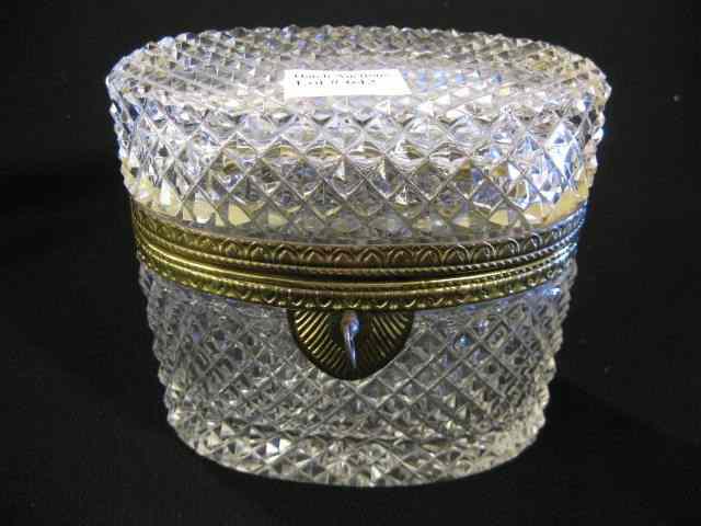 Appraisal: Cut Glass Dresser Box oval ormoulu mounts '' x ''