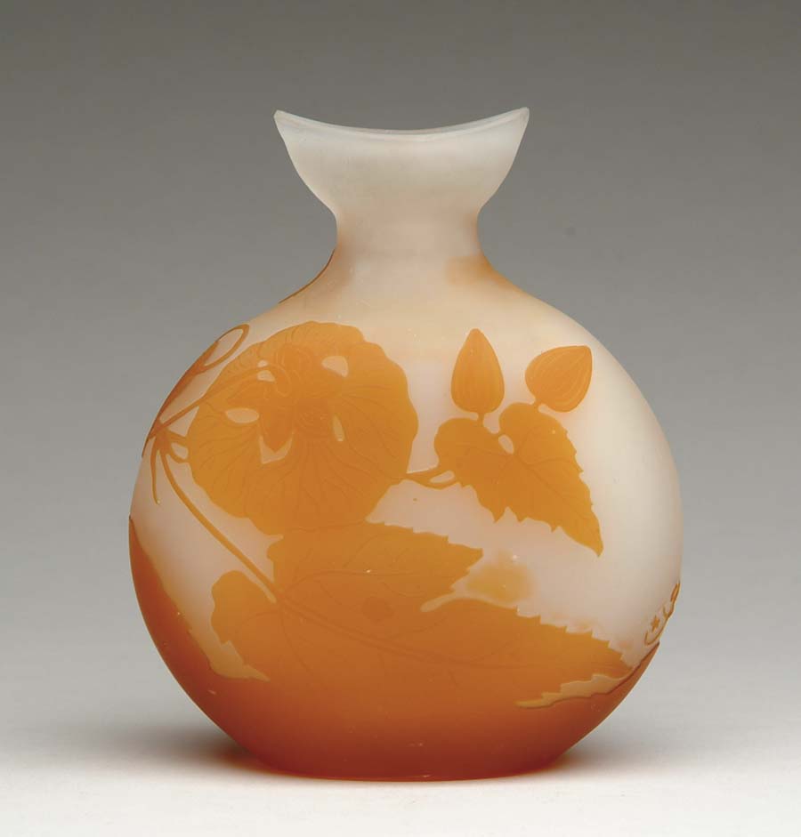 Appraisal: GALLE CAMEO VASE Very nice Galle vase has orange cameo