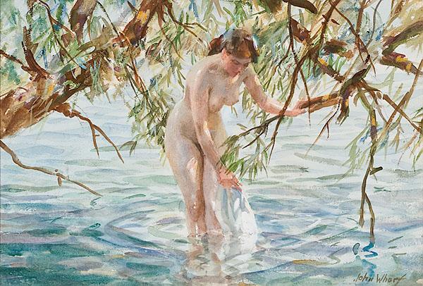 Appraisal: JOHN WHORF AMERICAN - Nude Batherwatercolor on papersigned l r