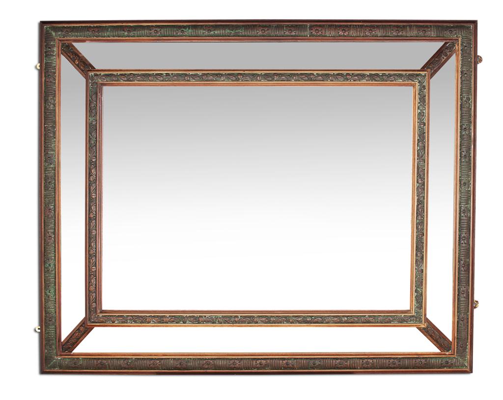 Appraisal: BAROQUE STYLE MAHOGANY AND COPPER MIRROR TH CENTURY the rectangular