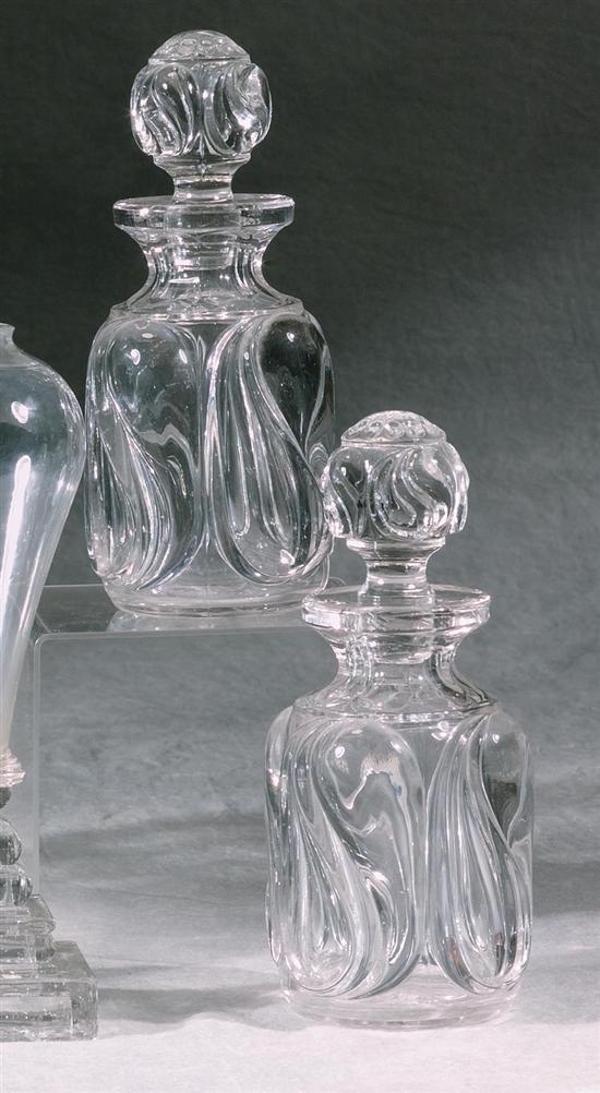 Appraisal: Pair small blown glass decanters th century swirl design H