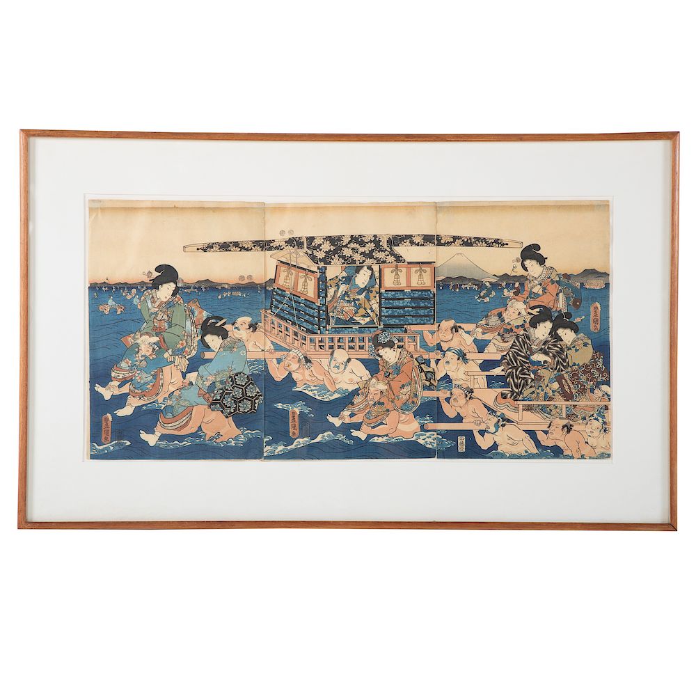 Appraisal: Kunisada I Nobles Carried Across the Water Japanese - Color