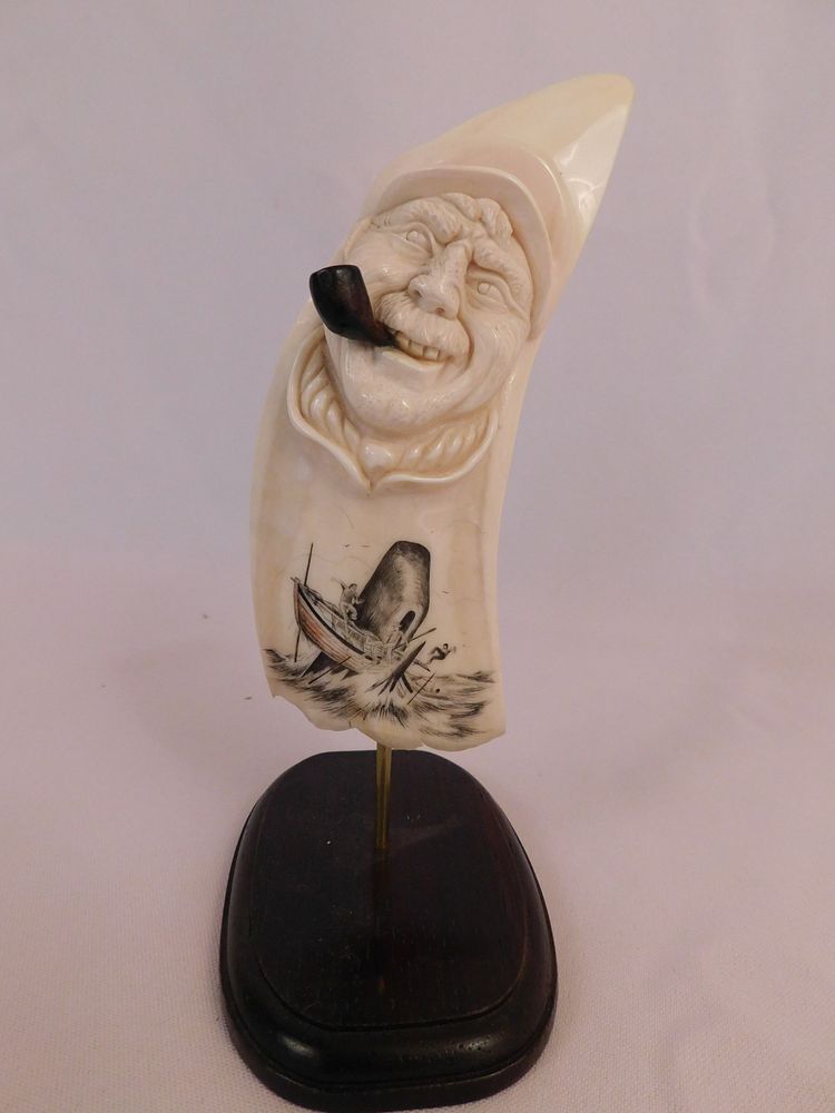 Appraisal: CARVED WHALE TOOTH OF SAILOR Fine deeply carved whale tooth