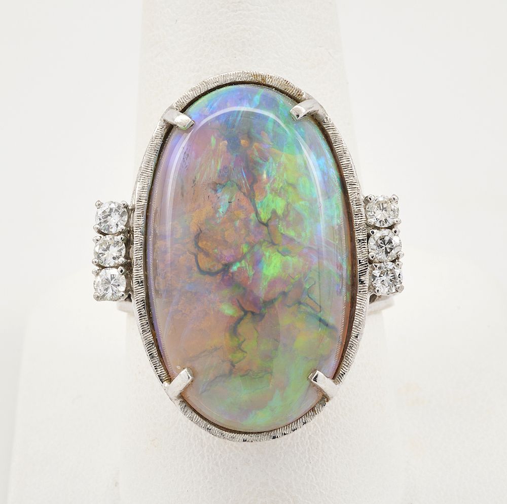 Appraisal: k White gold spectacular natural opal diamond ring k White