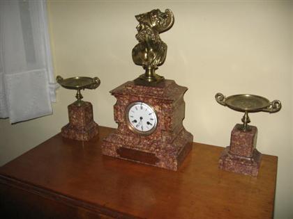 Appraisal: Three piece centennial marble clock garniture WIth plaque - John