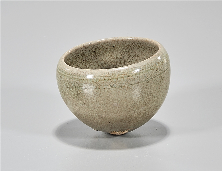 Appraisal: Korean celadon crackle glazed wine cup geometric designs to rim