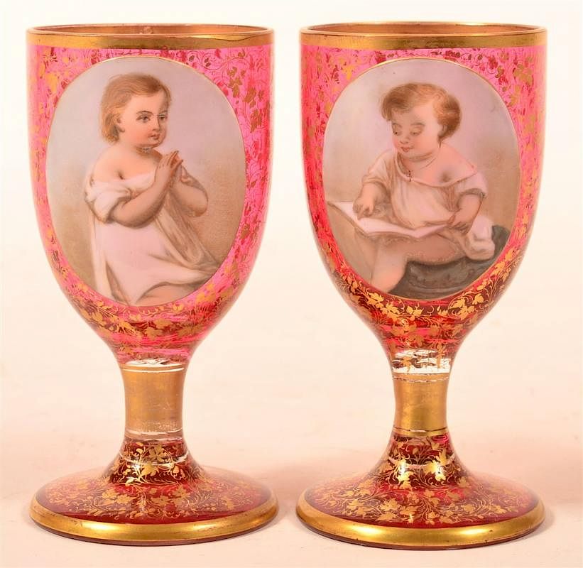 Appraisal: Pair of Moser Type Cranberry Glass Goblets Pair of th