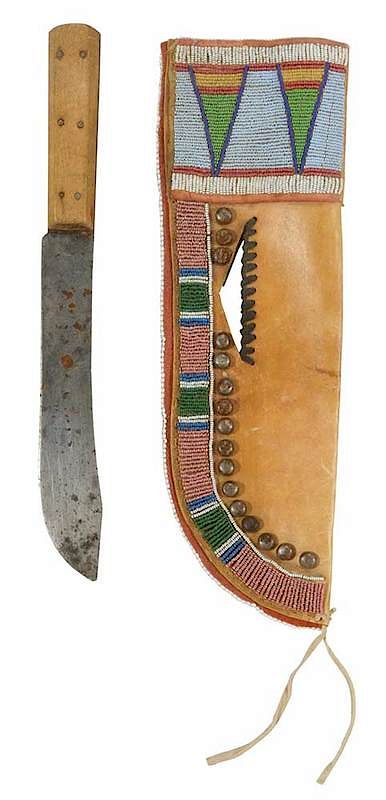 Appraisal: Large Crow Beaded Hide Knife Sheath late th century with