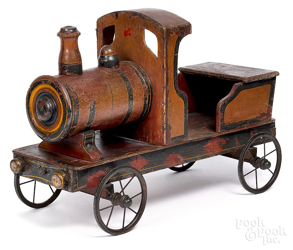 Appraisal: Child's painted wood ride-on train locomotive Child's painted wood ride-on