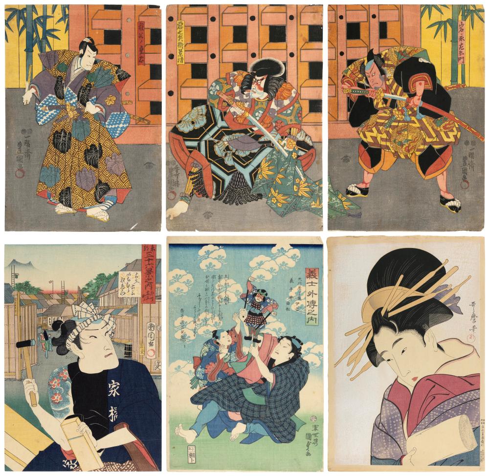 Appraisal: SIX UKIYO-E WOODBLOCK PRINTS TH TH CENTURY WOODBLOCK PRINTS OBAN