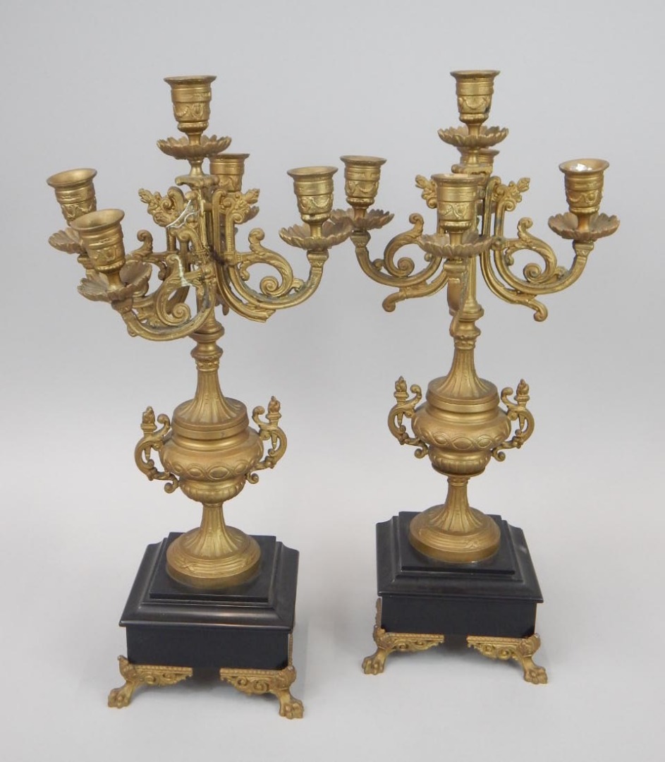 Appraisal: A pair of late thC French black slate and gilt