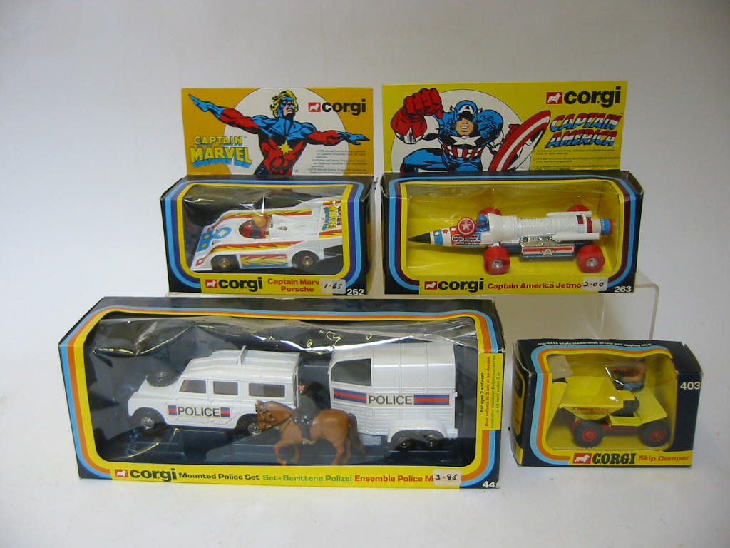 Appraisal: Forty four Mounted Police Set Thwaites Dumper Captain Marvel Porsche