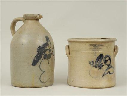 Appraisal: Stoneware Crock and Jug with Cobalt Decoration to in