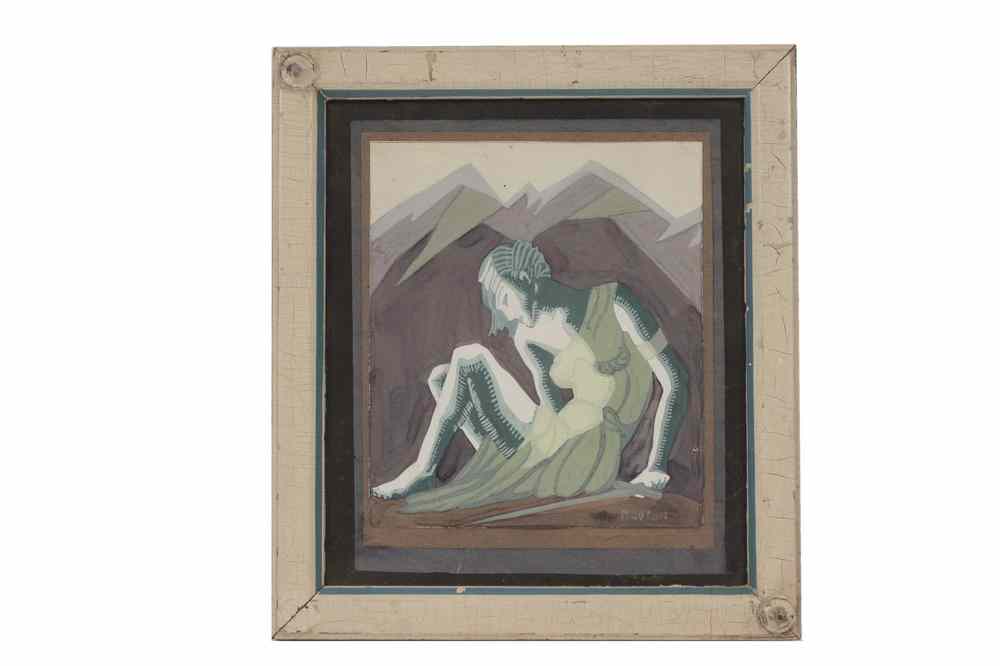 Appraisal: W C GOUACHE - Depicting seated woman w sword signed