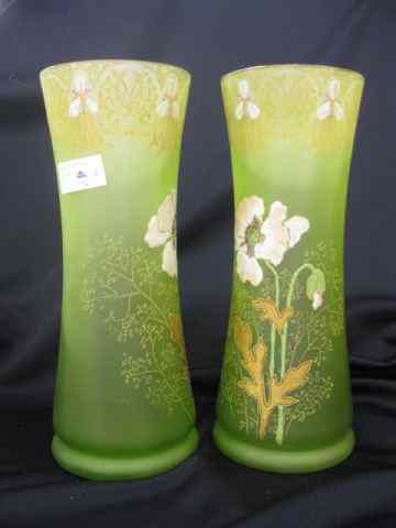 Appraisal: Pair of Mt Joye Enameled Art Glass Vases rich florals