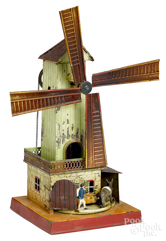 Appraisal: Windmill steam toy accessory Doll painted and lithograph tin windmill