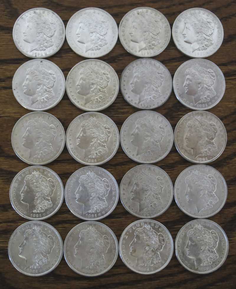 Appraisal: ROLL OF TWENTY U S SILVER MORGAN DOLLARS -P and