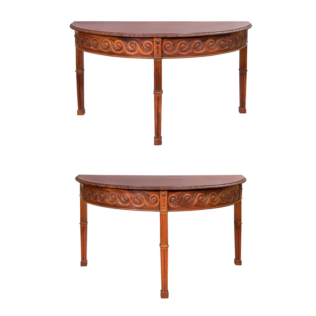 Appraisal: Pair of George III Mahogany Consoles Each demilune top with