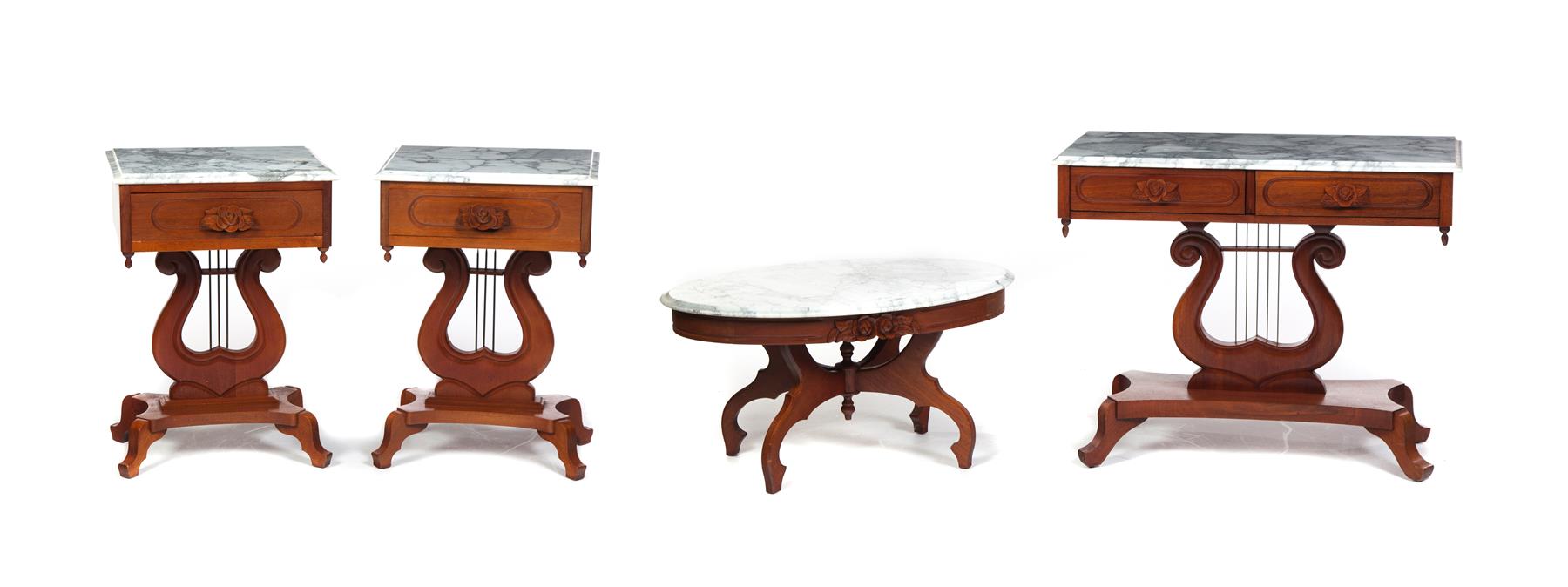 Appraisal: FOUR PIECES OF VICTORIAN-STYLE MARBLE TOP FURNITURE American nd half-