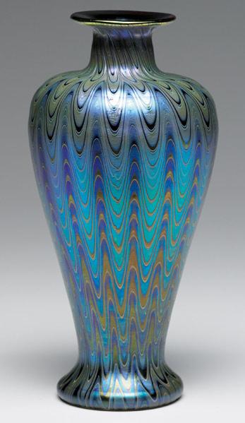 Appraisal: LOETZ Baluster lustered glass vase in a feathered pattern Short