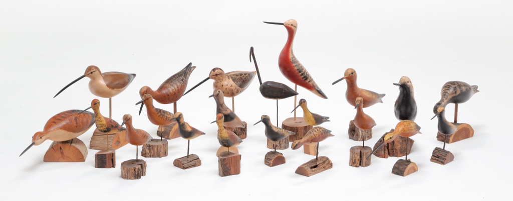 Appraisal: FLOCK OF CONTEMPORARY AMERICAN SHOREBIRD CARVINGS Late th century Unsigned