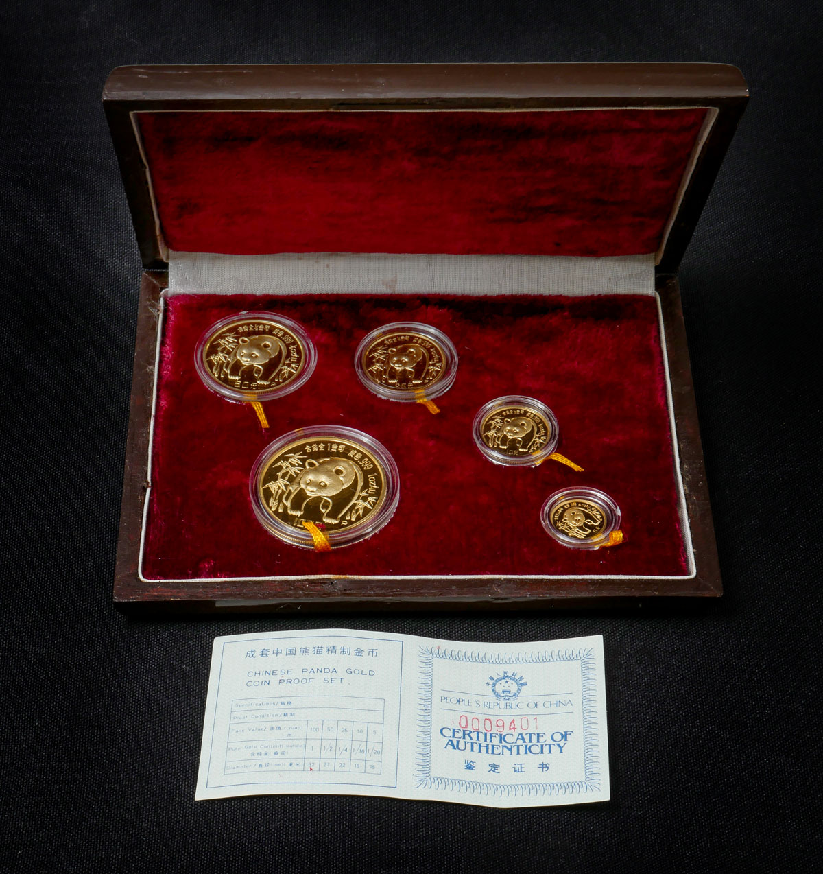 Appraisal: CHINA GOLD PANDA PROOF SET Piece Gold Chinese coin set