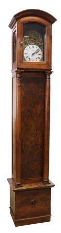 Appraisal: French Morbier burlwood and walnut longcase clock th c repousse