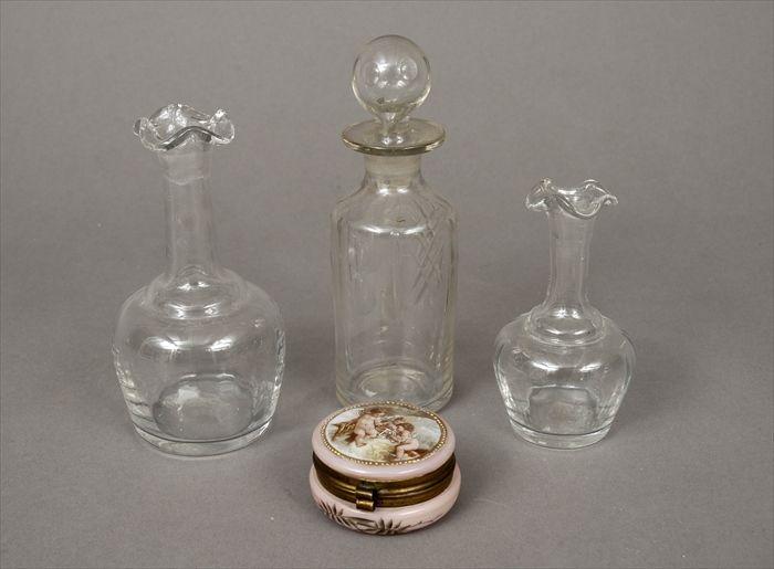 Appraisal: Three Glass Bottles Including a cut scent bottle Together with