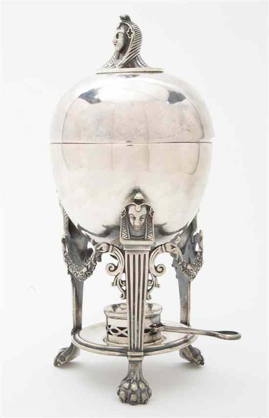 Appraisal: A English Silverplate Egyptian Revival Egg Coddler Atkins Bros Sheffield