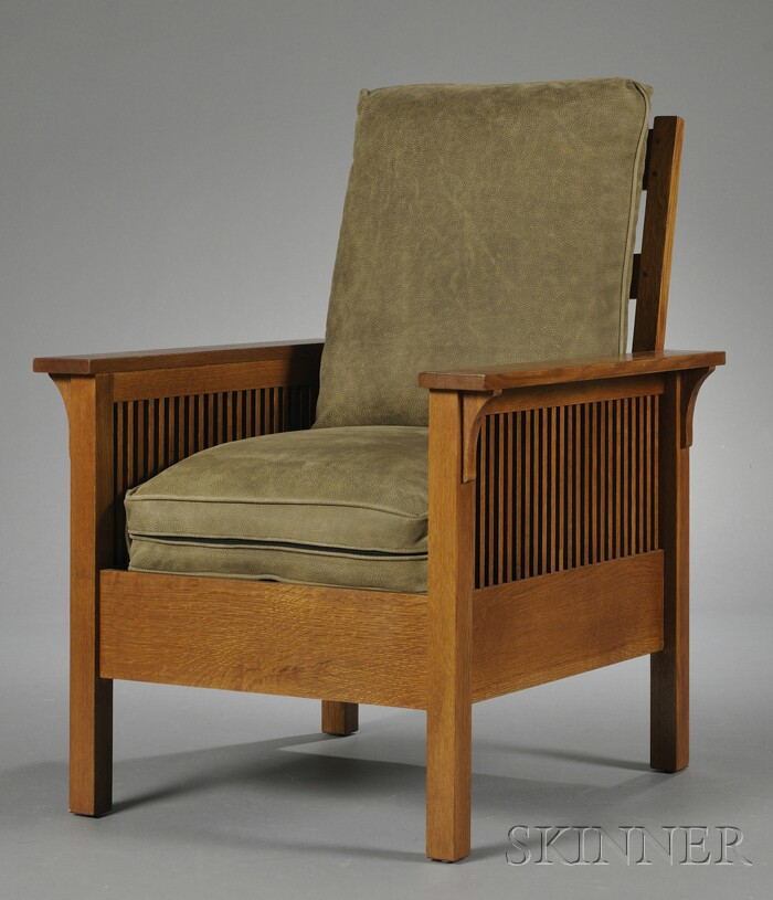 Appraisal: Stickley Spindle-sided Armchair Oak Manlius New York September Fixed back