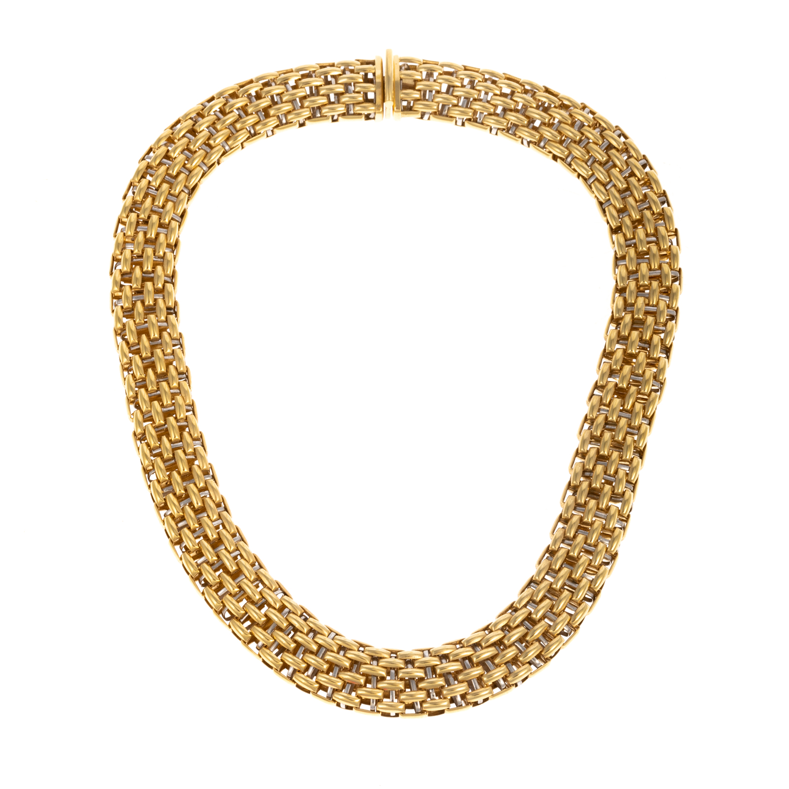 Appraisal: A WIDE WOVEN NECKLACE IN K YELLOW WHITE GOLD K