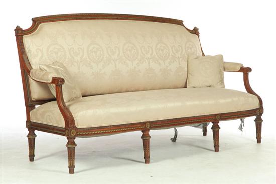 Appraisal: LOUIS XV-STYLE SOFA France th century Carved hardwood frame has