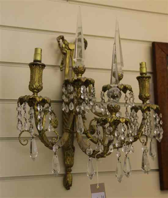 Appraisal: A gilt bronze and cut glass five branch wall light