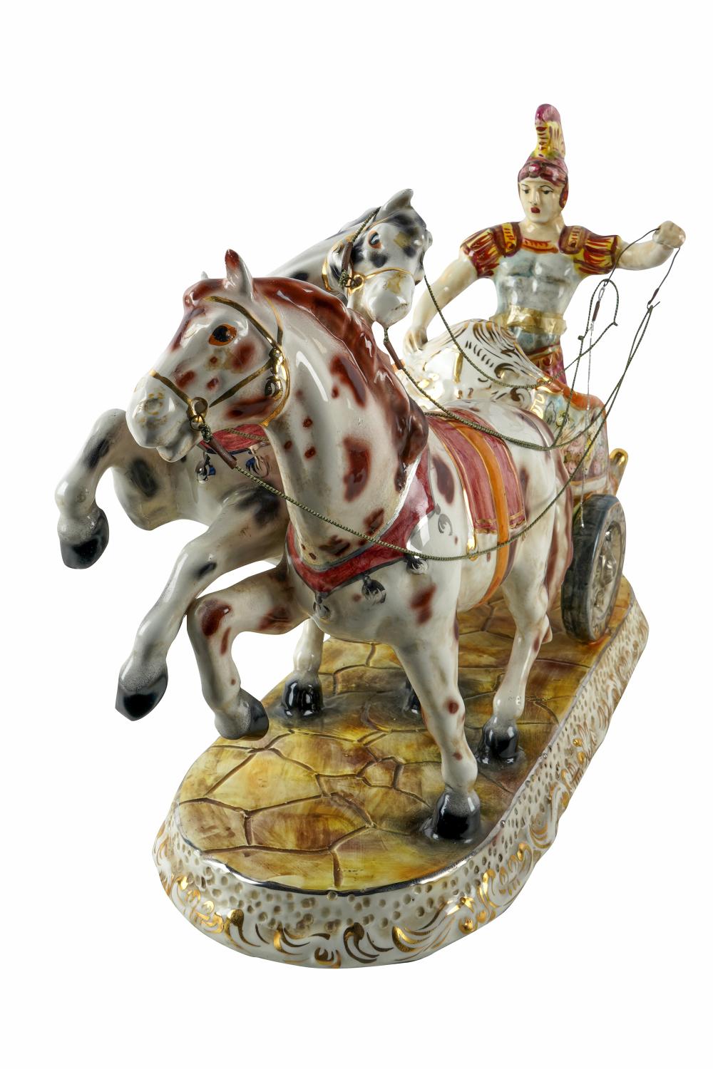 Appraisal: ITALIAN PORCELAIN CHARIOT GROUPsigned in gilt paint to underside Capodimonte