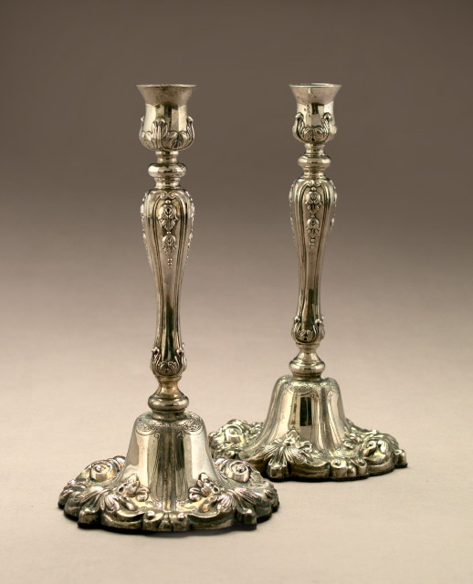 Appraisal: Pair of Continental Silverplate Candlesticks in the late Louis XVI