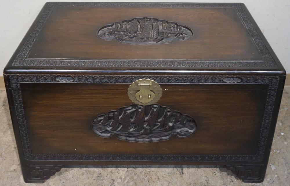 Appraisal: CHINESE CARVED HARDWOOD CAMPHORWOOD LINED BLANKET CHEST X X IN